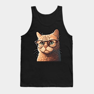 Glasses-Wearing Red Tabby Cat Tank Top